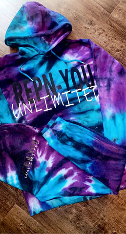 REPN-YOU UNLIMITED TYE DYE SWEATSUITS HAVE DROPPED!!!! SHOW UP N SHOW OUT WITH THIS BRIGHT COLORED BLK/PURP/TEAL BLUE FIT!!